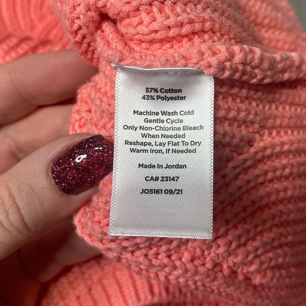 Talbots Pointelle Raglan Crew Neck Knit Sweater Salmon Rose Pink Coral XS - Picture 10 of 10